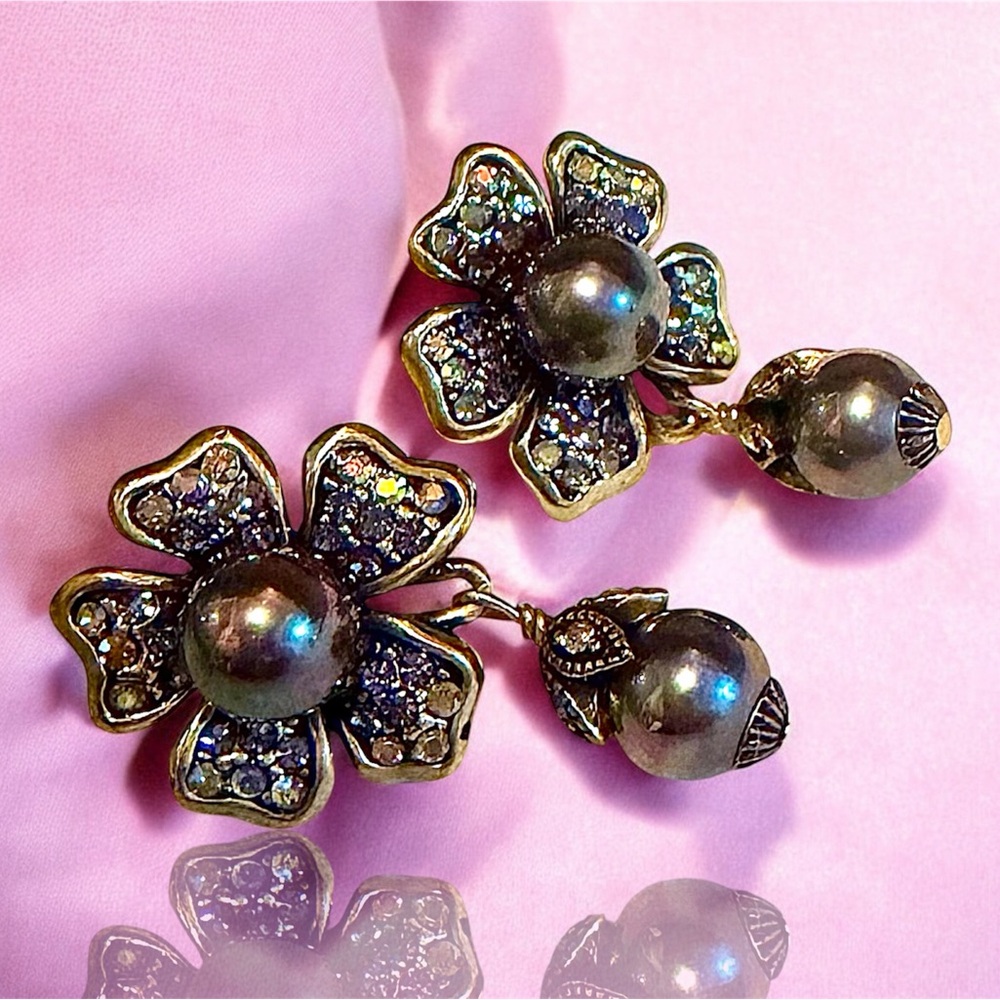 Heidi Daus Passionate Posey Beaded Crystal Earring with Grey Pearls.